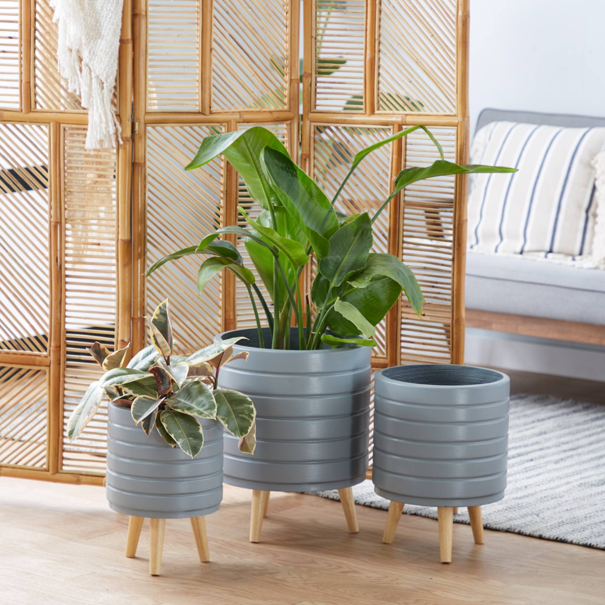 Set of 3 Grey MgO Contemporary Planter 14", 16", 18"